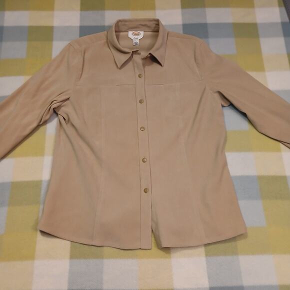 Talbots Tops - Talbots Tan Stretch Button up / Blouse Blazer Size L Crisp and Clean